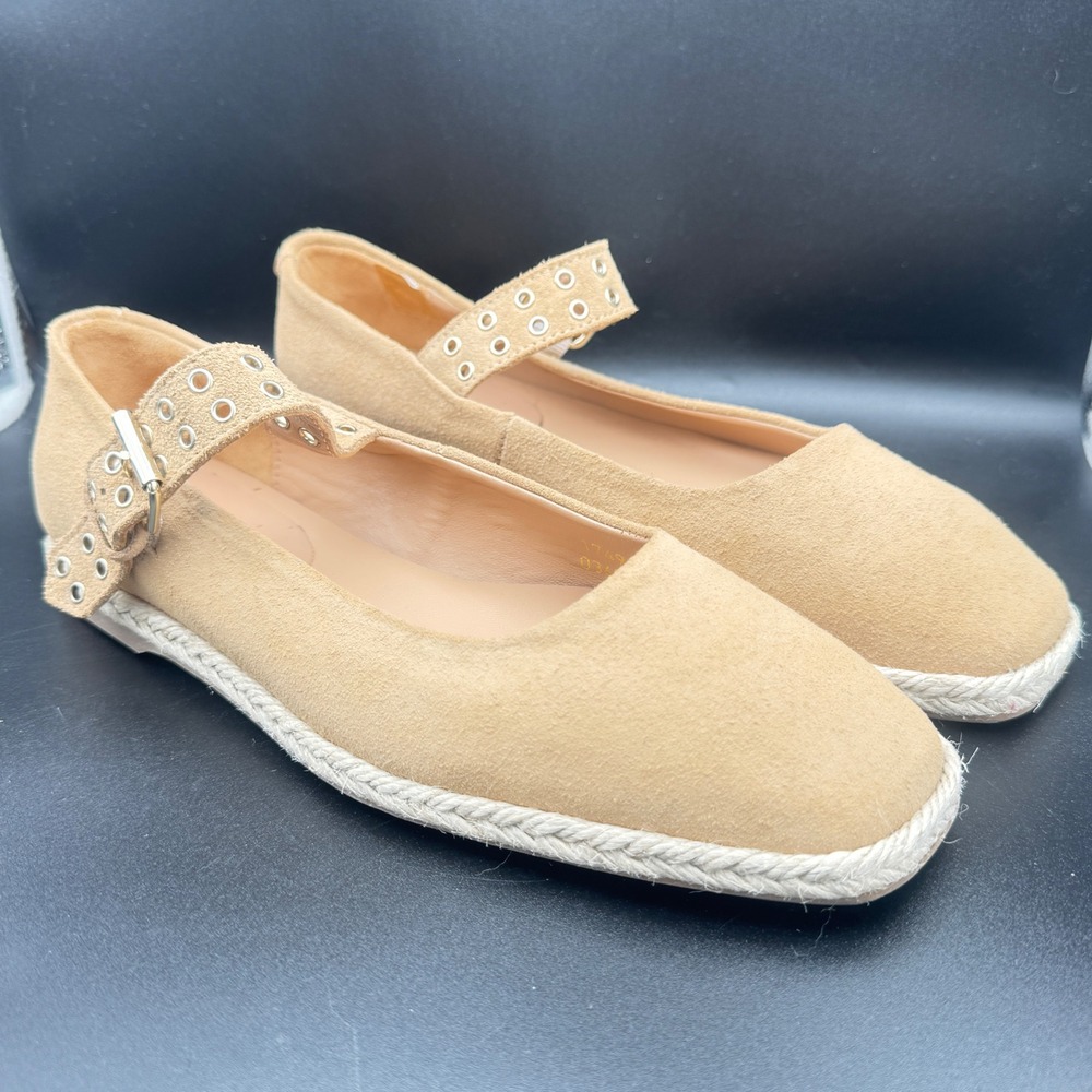 Romena Suede Espadrille Flats Mary Jane Square Toe  Made in Spain Womens 7.5